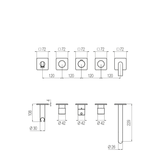  Vòi bồn tắm gắn tường điều chỉnh nhiệt độ 5 lỗ dài 229mm (không bao gồm vòi sen cầm tay) bằng đồng Minimè - GPM52 