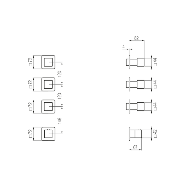  External Part - Bộ trộn điều chỉnh nhiệt độ 3 đầu ra bằng đồng Hito Cinquantuno - Geda Wellness - GQN42 
