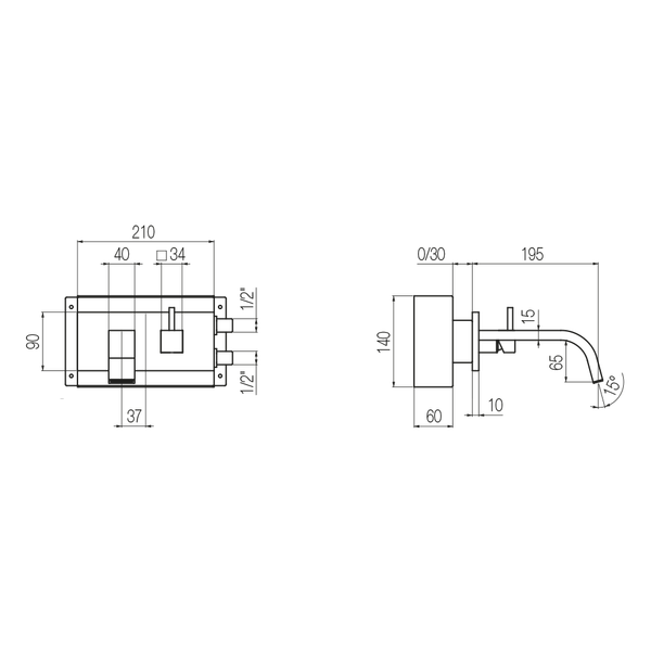  Vòi chậu lavabo gắn tường dài 190mm 2 lỗ bằng đồng Hito Quarantuno - H4U11 