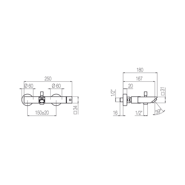  Vòi bồn tắm gắn tường có vòi sen cầm tay bằng đồng Hito Quarantuno - H4U22 