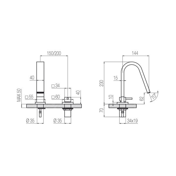  Vòi chậu lavabo cao 230mm 2 lỗ bằng đồng Hito Quarantuno - H4U7 