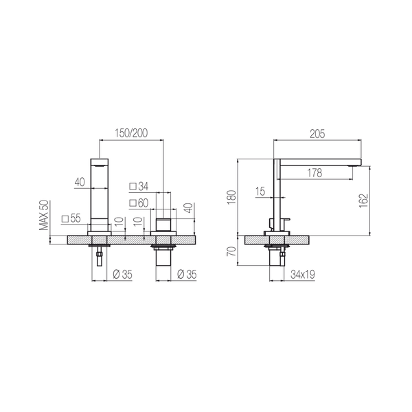  Vòi chậu lavabo 2 lỗ cao 180mm bằng đồng Hito Cinquantuno - H5P7 