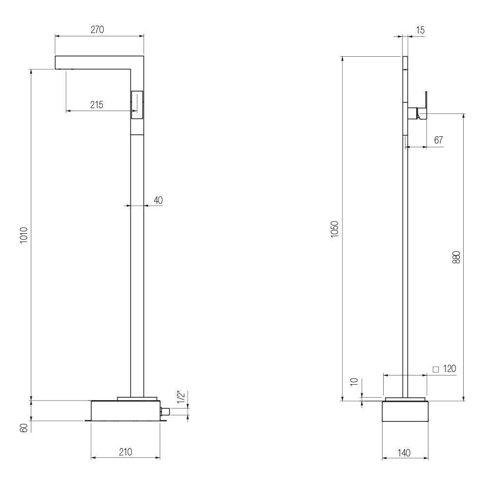  Vòi chậu lavabo chân dài gắn sàn cao 1050mm bằng đồng Hito Cinquantuno - H5T19 