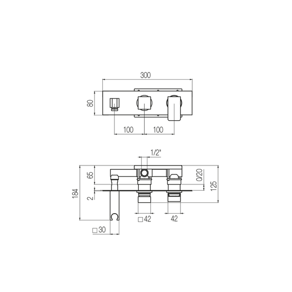  External Part - Bộ trộn 2 đầu ra bằng đồng Hito Cinquantuno - Geda Wellness - H5T80 