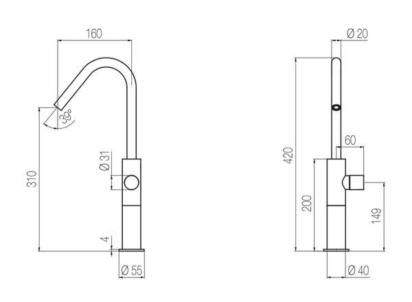  Vòi chậu lavabo cao 420mm bằng stainless steel Hiro - HIR3 