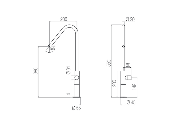  Vòi chậu lavabo cao 550mm bằng stainless steel Hiro - HIR5 