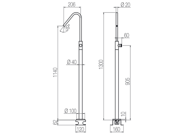  Vòi chậu lavabo chân dài gắn sàn bằng stainless steel Hiro - HRN14 