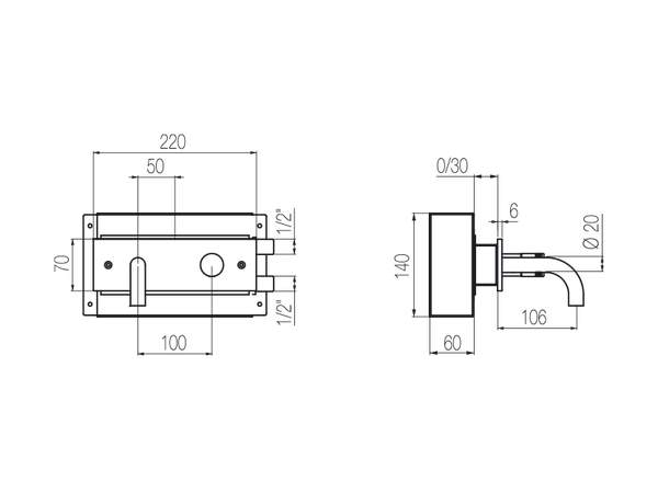 Vòi chậu lavabo gắn tường 2 lỗ dài 100mm bằng stainless steel Hiro - HRN20 