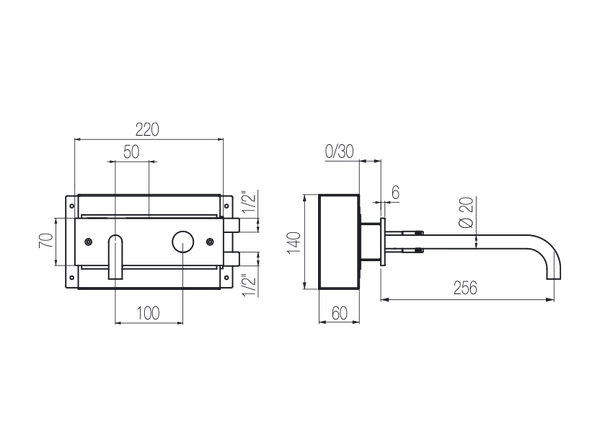  Vòi chậu lavabo gắn tường 2 lỗ dài 250mm bằng stainless steel Hiro - HRN22 