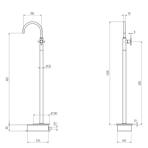  Vòi chậu lavabo chân dài gắn sàn cao 1030mm bằng đồng Hugò - HUG19 