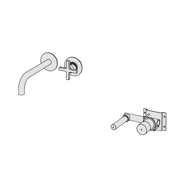  Vòi chậu lavabo gắn tường 2 lỗ dài 190mm bằng đồng Hugò - HUG84 