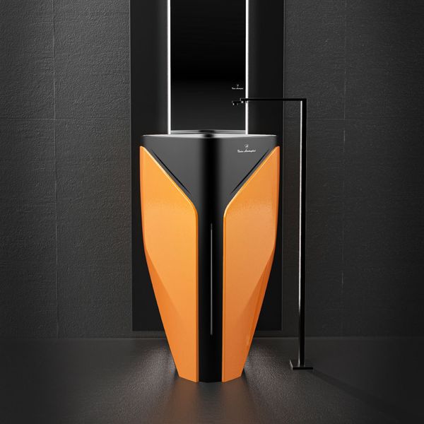  Chậu Lavabo Chân Dài Phong Cách Lamborghini Orange Mat - Black Mat 