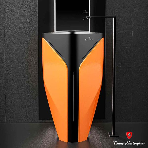  Chậu Lavabo Chân Dài Phong Cách Lamborghini Orange Mat - Black Mat 