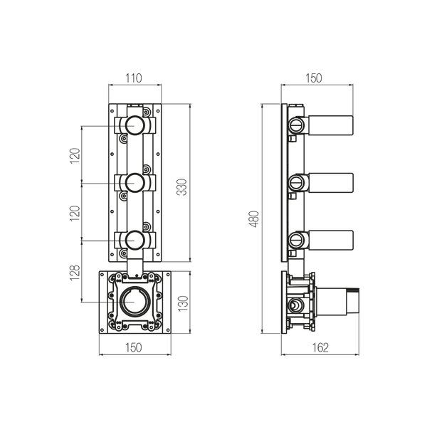  Bộ trộn điều chỉnh nhiệt độ 3 đầu ra bằng đồng Geda Wellness - IGN42 