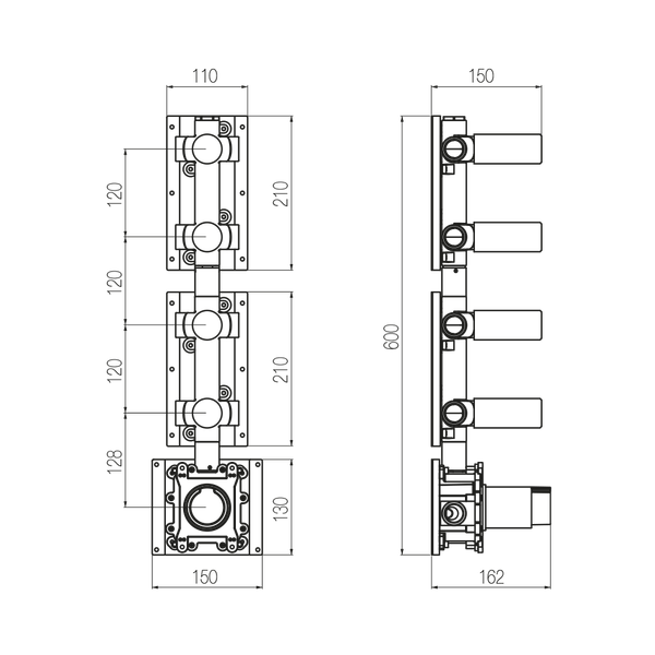  Bộ trộn điều chỉnh nhiệt độ 4 đầu ra bằng đồng Geda Wellness - IGN43 