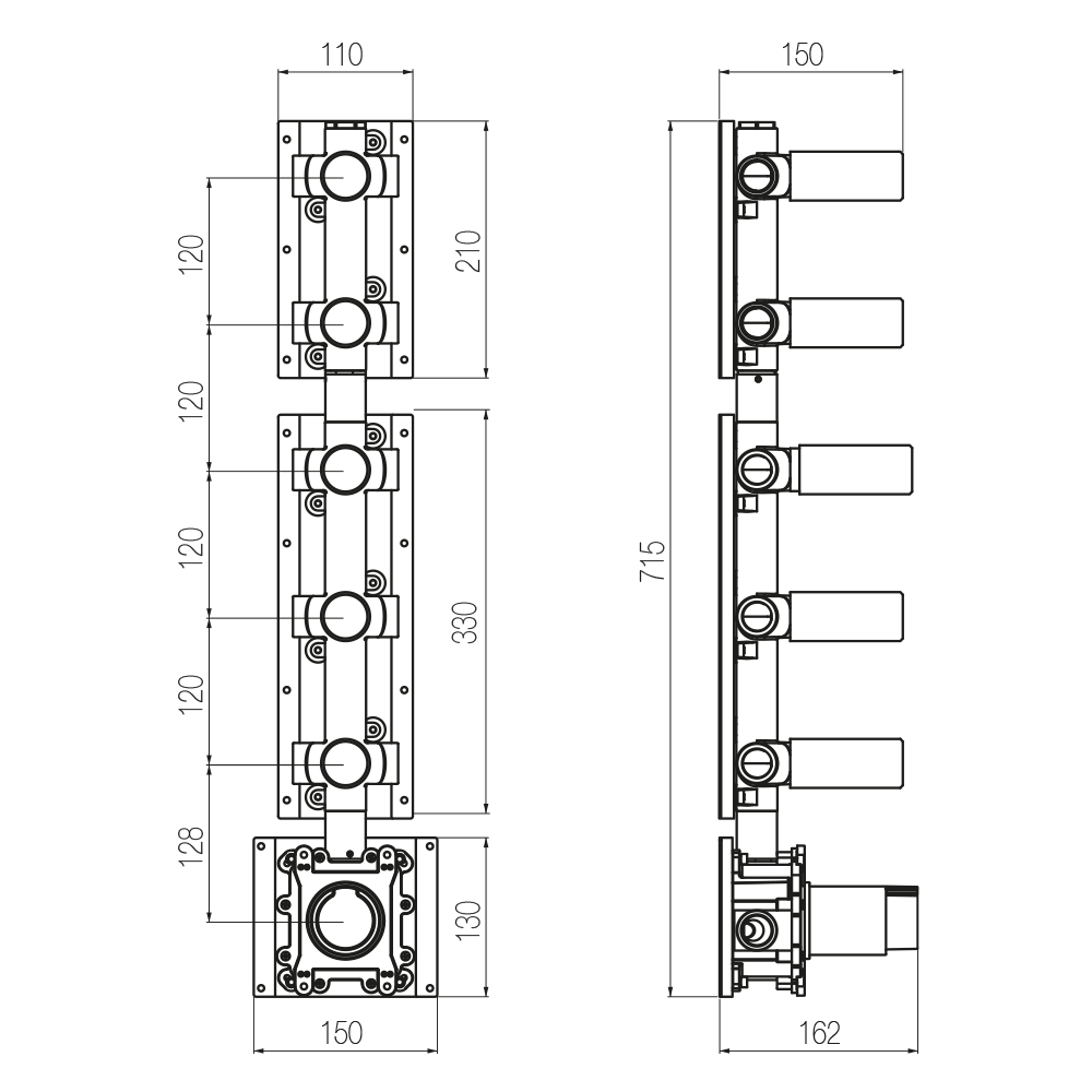  Bộ trộn điều chỉnh nhiệt độ 5 đầu ra bằng đồng Geda Wellness - IGN44 
