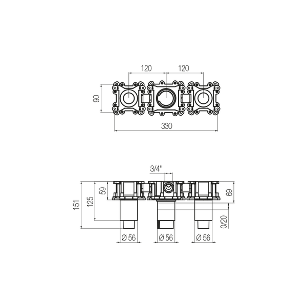  Bộ trộn điều chỉnh nhiệt độ 2 đầu ra bằng đồng Geda Wellness - IGP50 