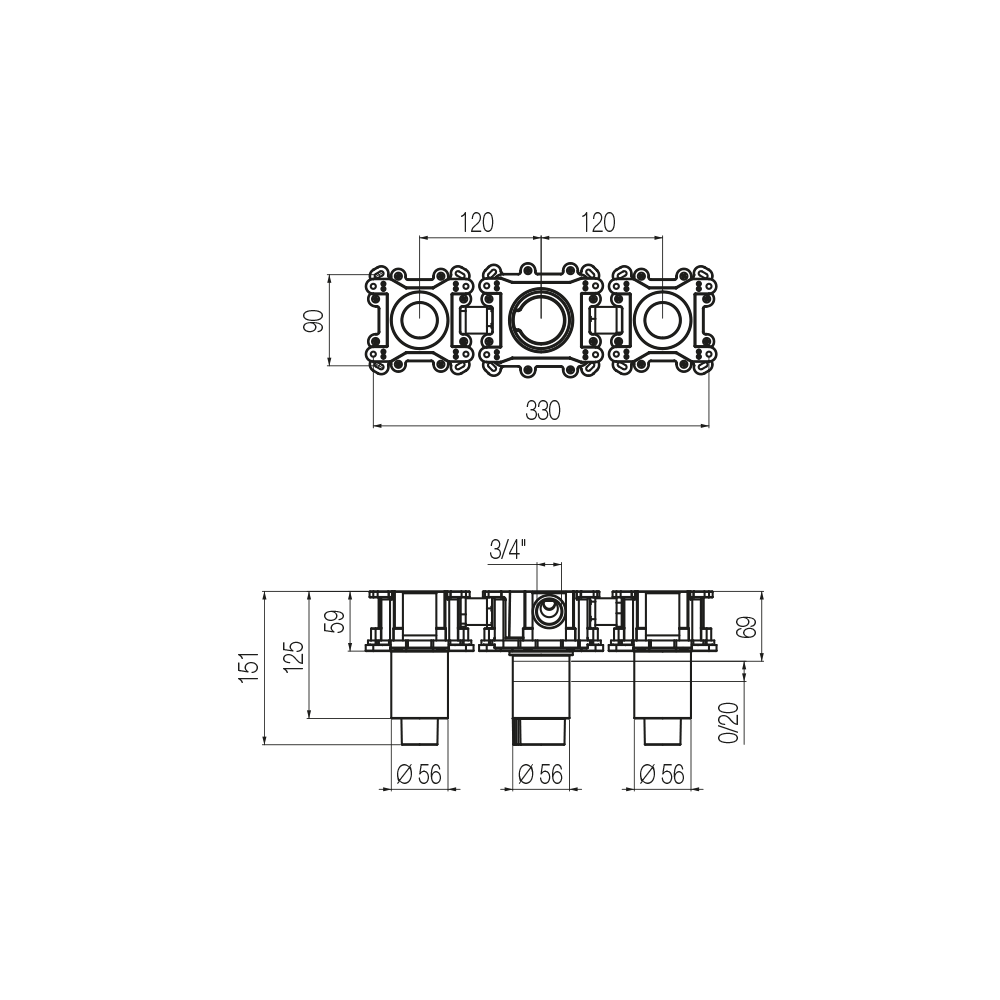  Bộ trộn điều chỉnh nhiệt độ 2 đầu ra bằng đồng Geda Wellness - IGP50 