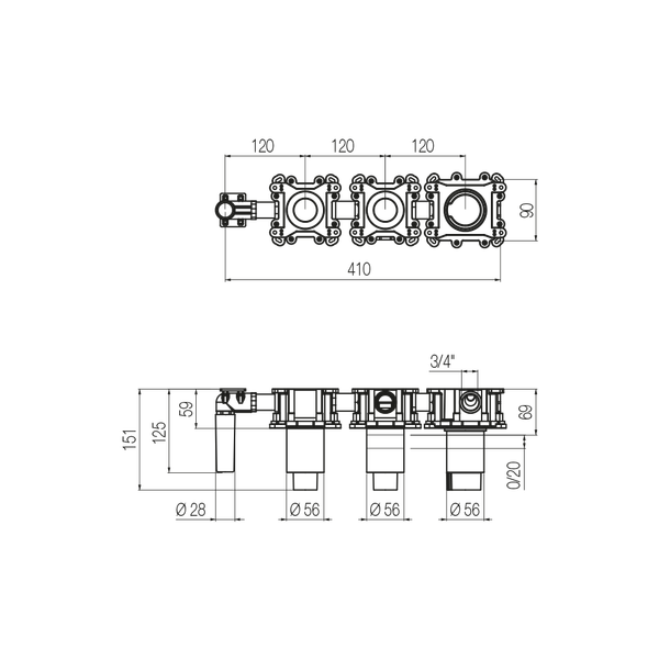  Bộ trộn điều chỉnh nhiệt độ 2 đầu ra bằng đồng Geda Wellness - IGP51 