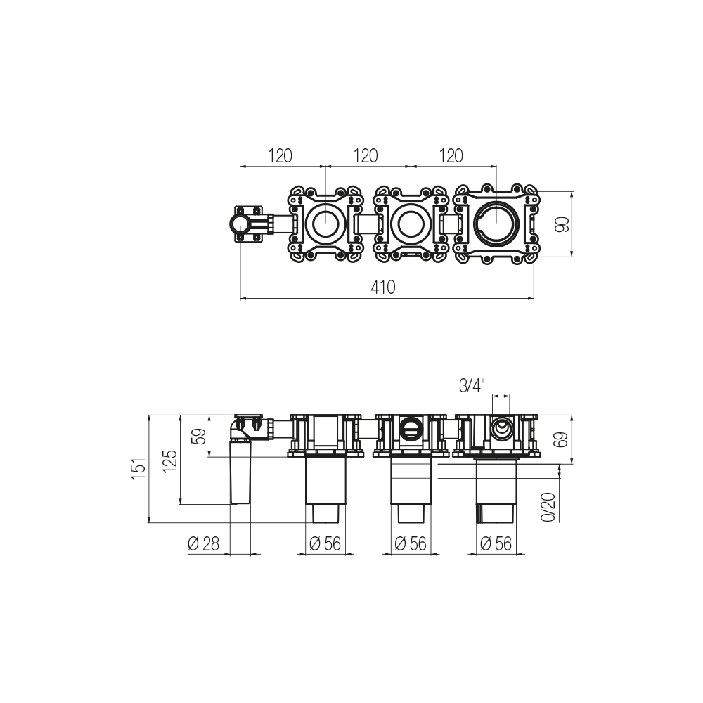  Bộ trộn điều chỉnh nhiệt độ 2 đầu ra bằng đồng Geda Wellness - IGP51 