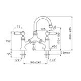  Vòi chậu lavabo cổ điển 2 lỗ bằng đồng Italica Leve - 3215 