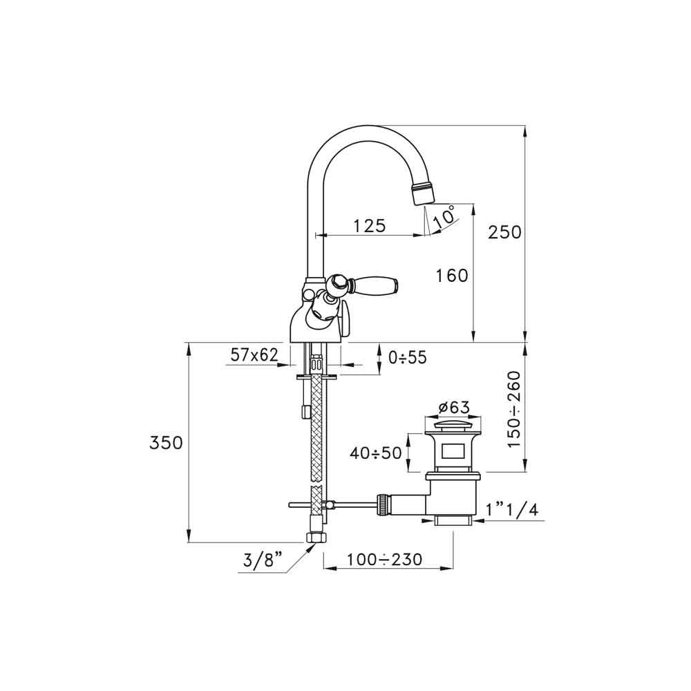  Vòi chậu lavabo cổ điển cao 250mm bằng đồng Italica Leve - 3217 