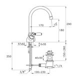  Vòi chậu lavabo cổ điển cao 290mm bằng đồng Italica Leve - 3217P 