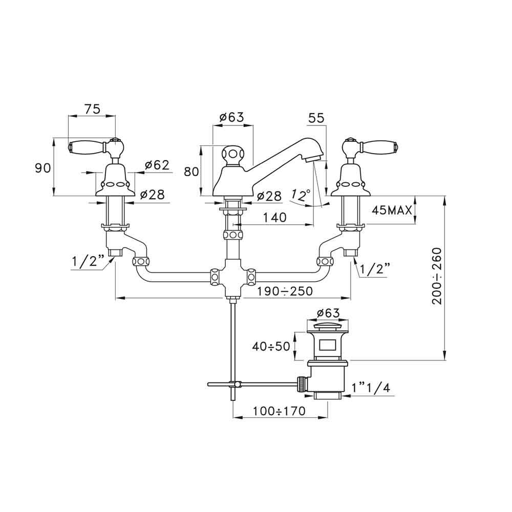  Vòi chậu lavabo cổ điển bằng đồng Italica Leve - 3224P 