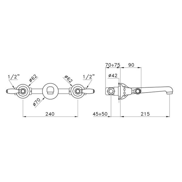  Vòi chậu lavabo cổ điển gắn tường bằng đồng Italica Leve - 3229 