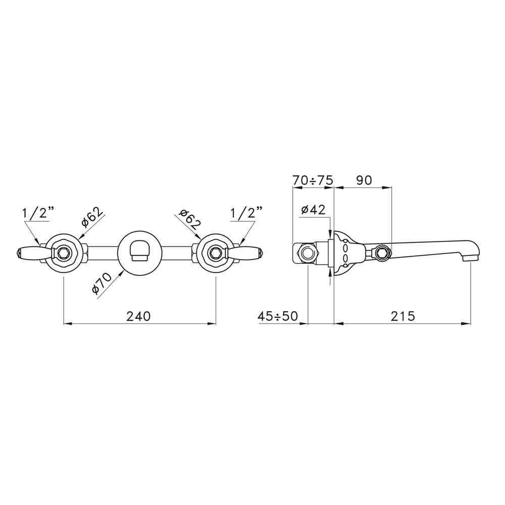  Vòi chậu lavabo cổ điển gắn tường bằng đồng Italica Leve - 3229 