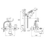  Vòi bồn tắm gắn tường có sen cầm tay và thanh trượt cổ điển bằng đồng Italica Leve - 3274-302-6 