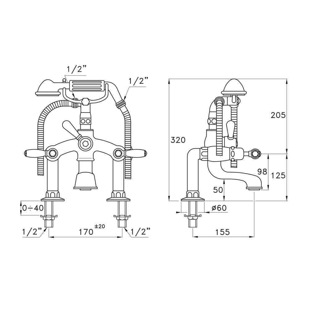  Vòi bồn tắm có sen cầm tay cổ điển bằng đồng Italica Leve - 3274RG306 