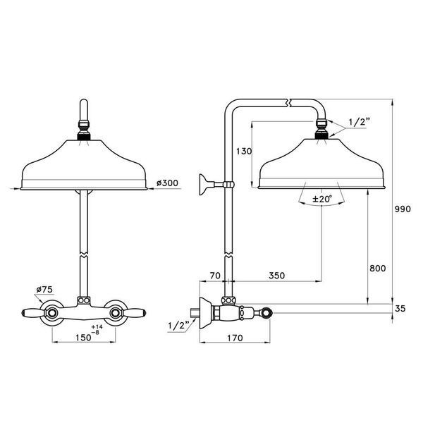  Sen cây gắn tường bát sen Ø300mm cổ điển bằng đồng Italica Leve - 3283-301-314A-300 