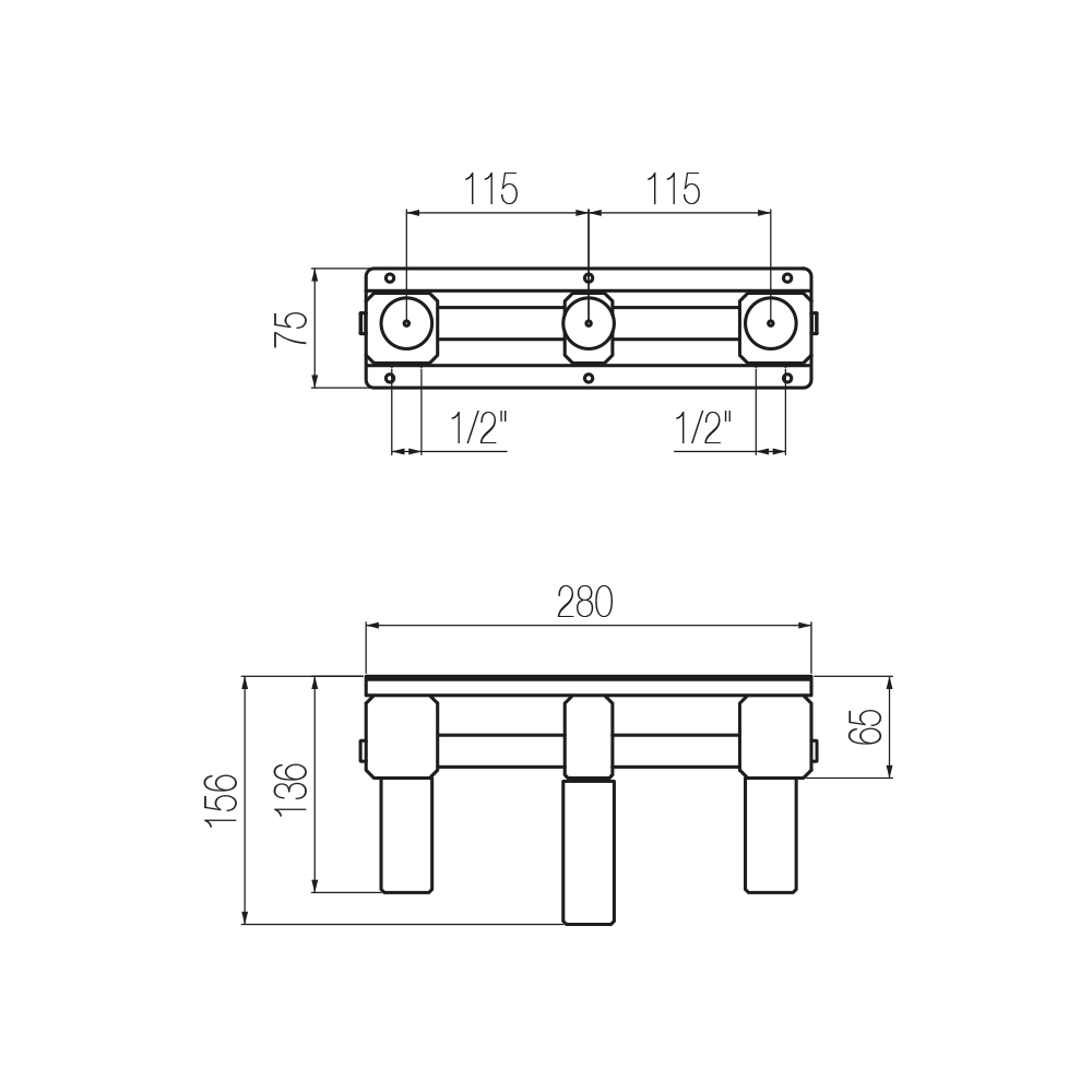  Vòi chậu lavabo gắn tường 3 lỗ dài 100mm bằng đồng Koè - KOE56 