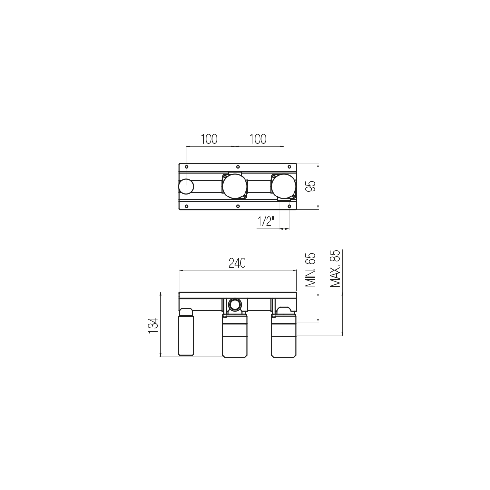  Vòi bồn tắm gắn tường điều chỉnh nhiệt độ 3 lỗ 2 đầu ra dài 240mm bằng đồng Minimè - ETQ5 