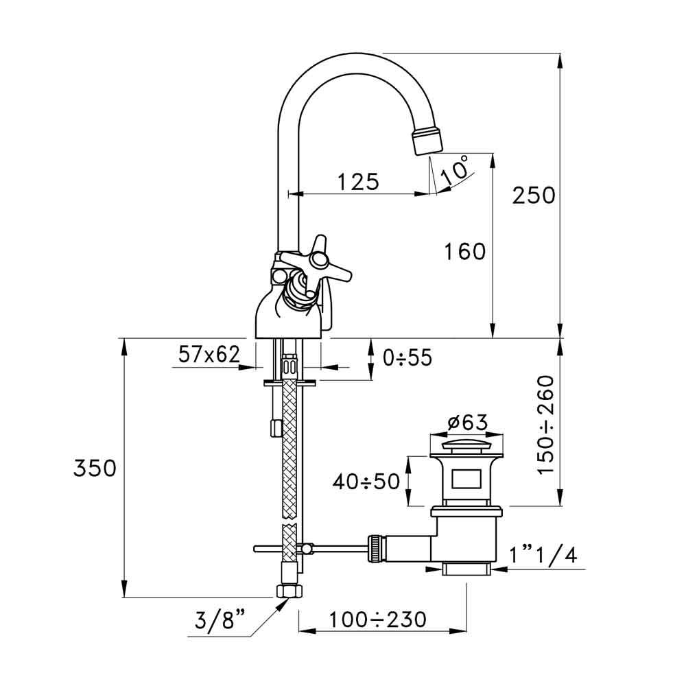 Vòi chậu lavabo cổ điển cao 250mm bằng đồng Italica - 3217 
