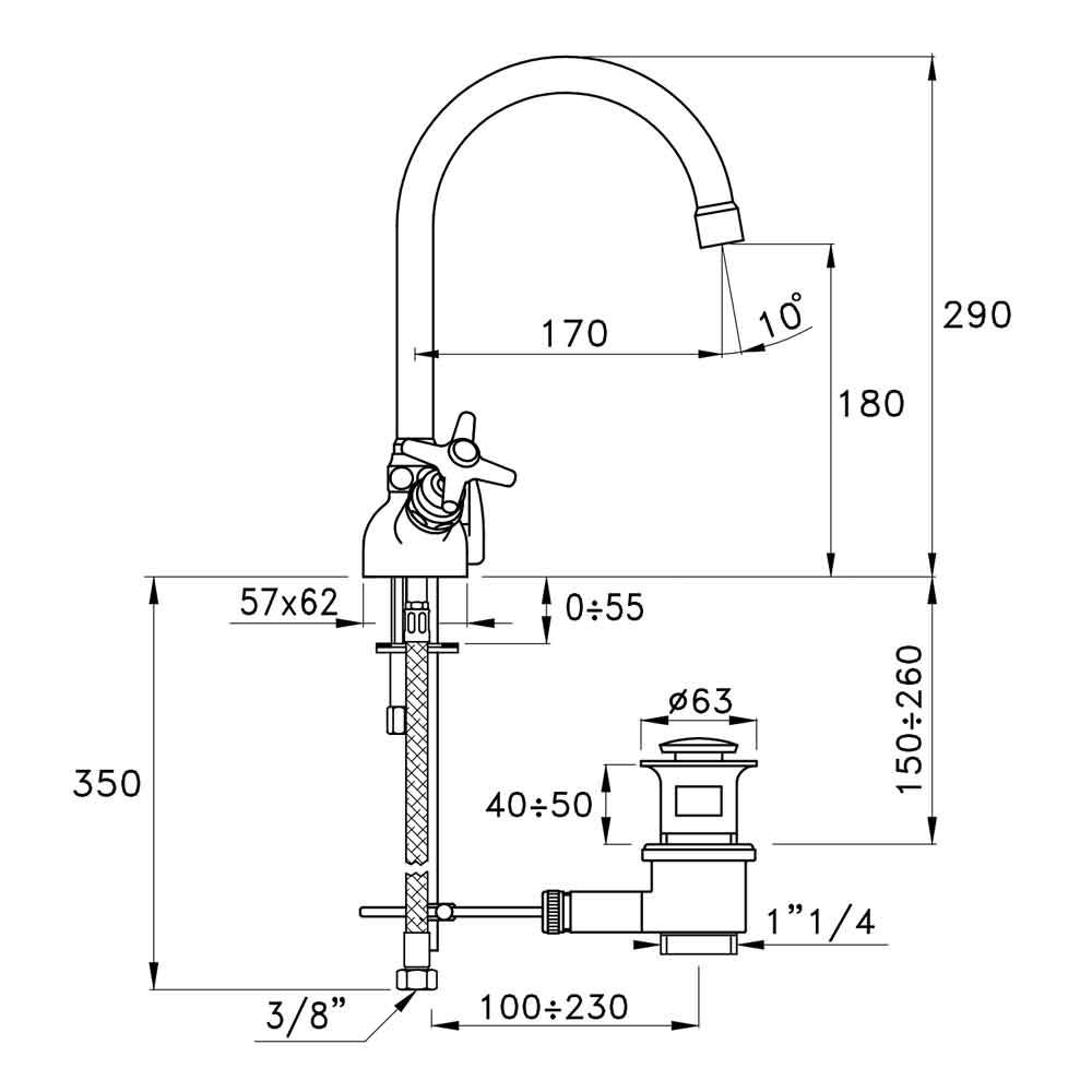  Vòi chậu lavabo cổ điển cao 290mm bằng đồng Italica - 3217P 