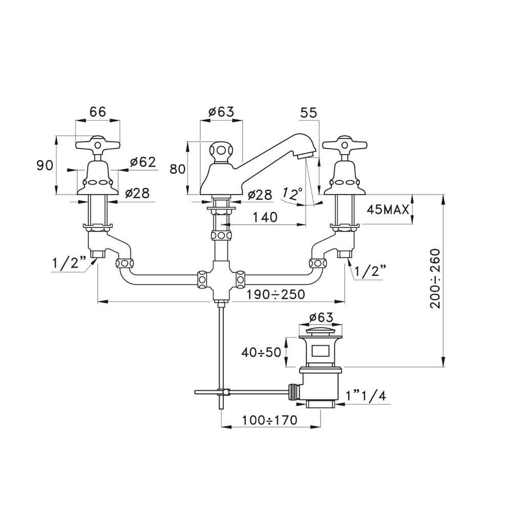  Vòi chậu lavabo cổ điển bằng đồng Italica - 3224P 