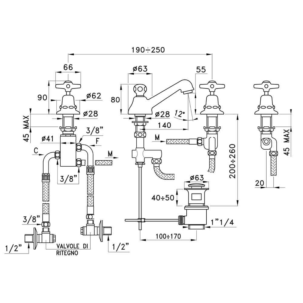  Vòi chậu lavabo cổ điển bằng đồng Italica - 3224PTC 