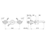  Vòi chậu lavabo cổ điển gắn tường bằng đồng Italica - 3229 