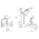  Vòi bồn tắm gắn tường có sen cầm tay và thanh trượt cổ điển bằng đồng Italica - 3274-302-6 