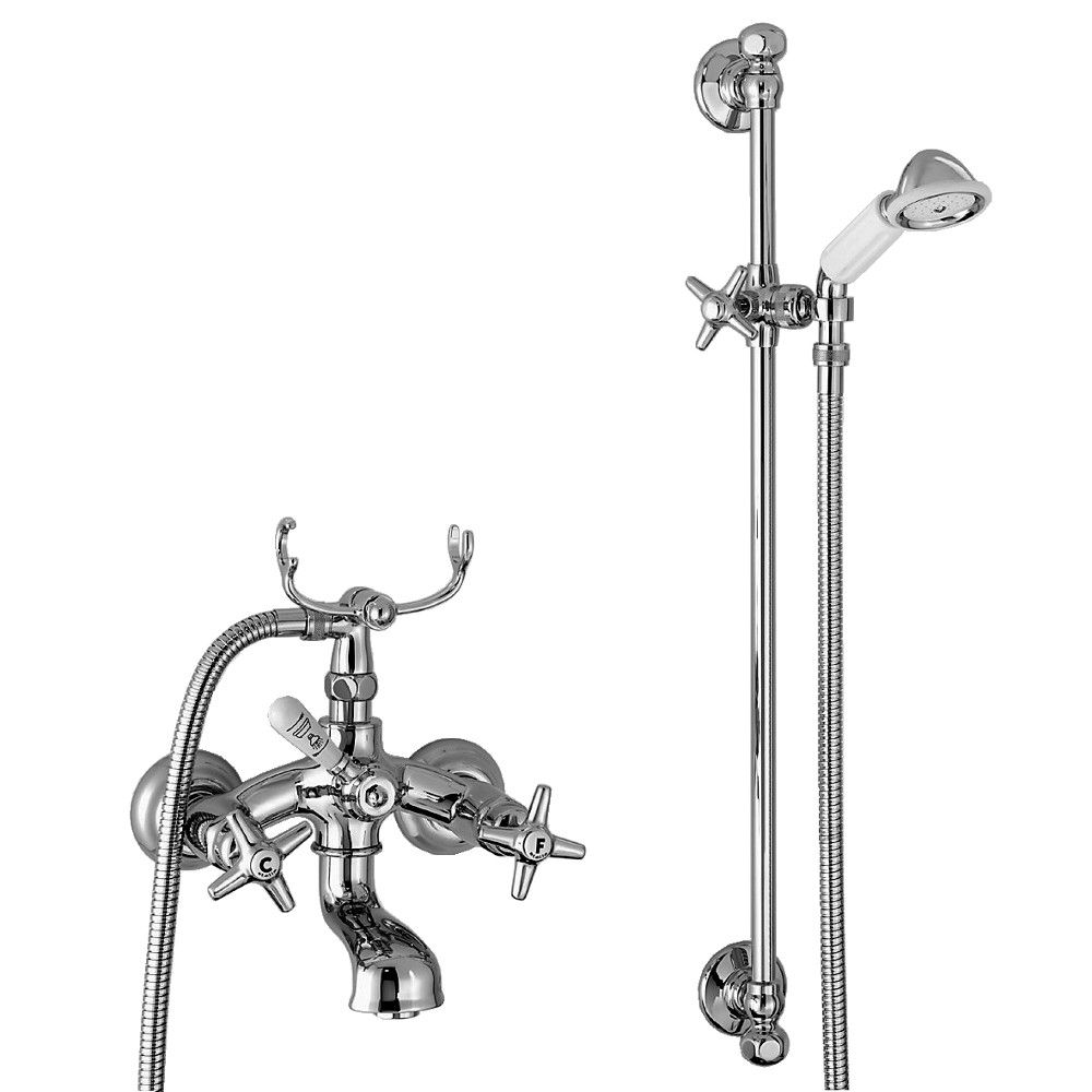  Vòi bồn tắm gắn tường có sen cầm tay và thanh trượt cổ điển bằng đồng Italica - 3274-302-6 