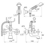  Vòi bồn tắm gắn tường có sen cầm tay cổ điển bằng đồng Italica - 3274-305-6 