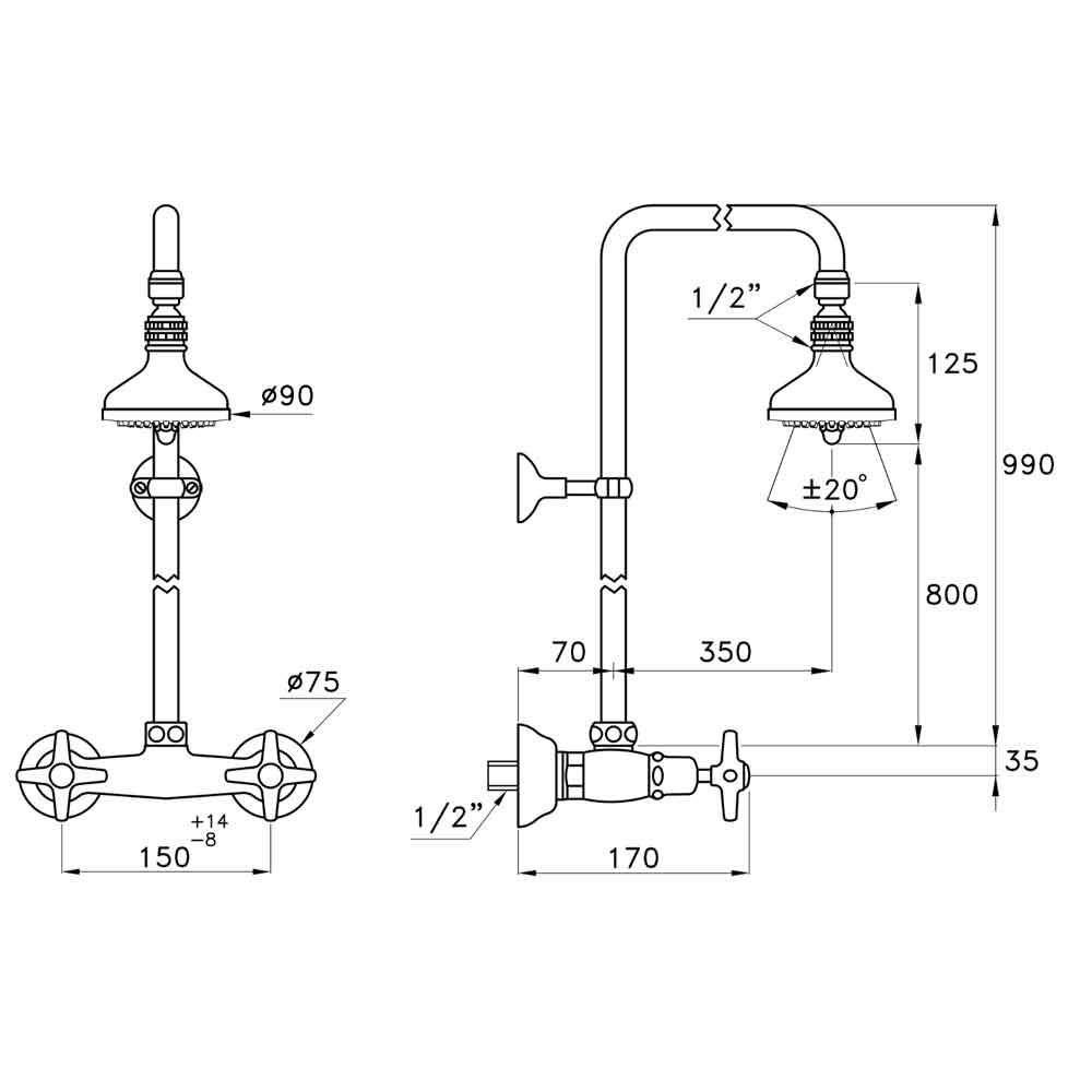  Sen cây gắn tường bát sen Ø90mm cổ điển bằng đồng Italica - 3283-301-314A-90 