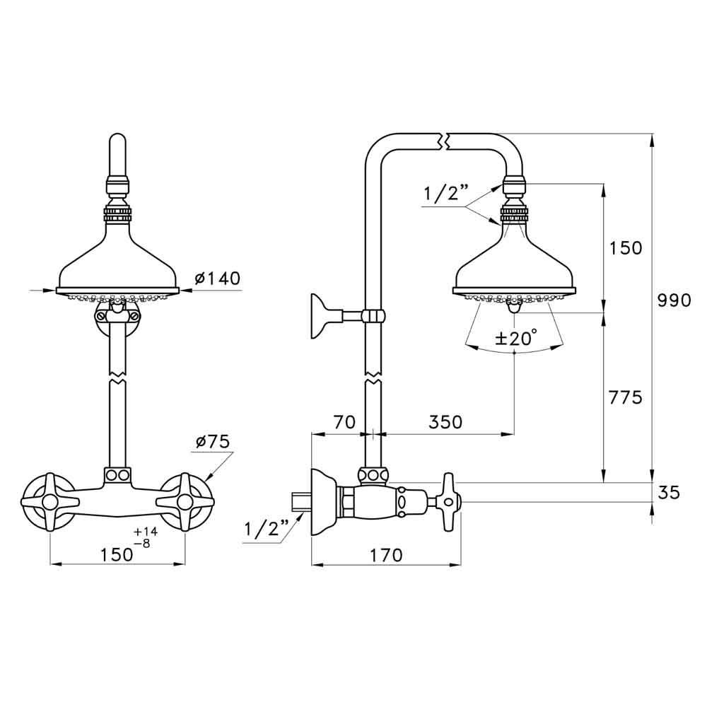  Sen cây gắn tường bát sen Ø140mm cổ điển bằng đồng Italica - 3283-301-314A-140 