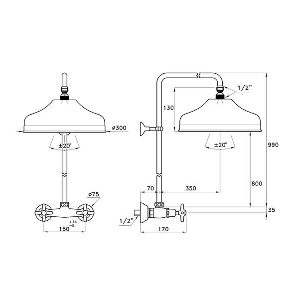  Sen cây gắn tường bát sen Ø300mm cổ điển bằng đồng Italica - 3283-301-314A-300 