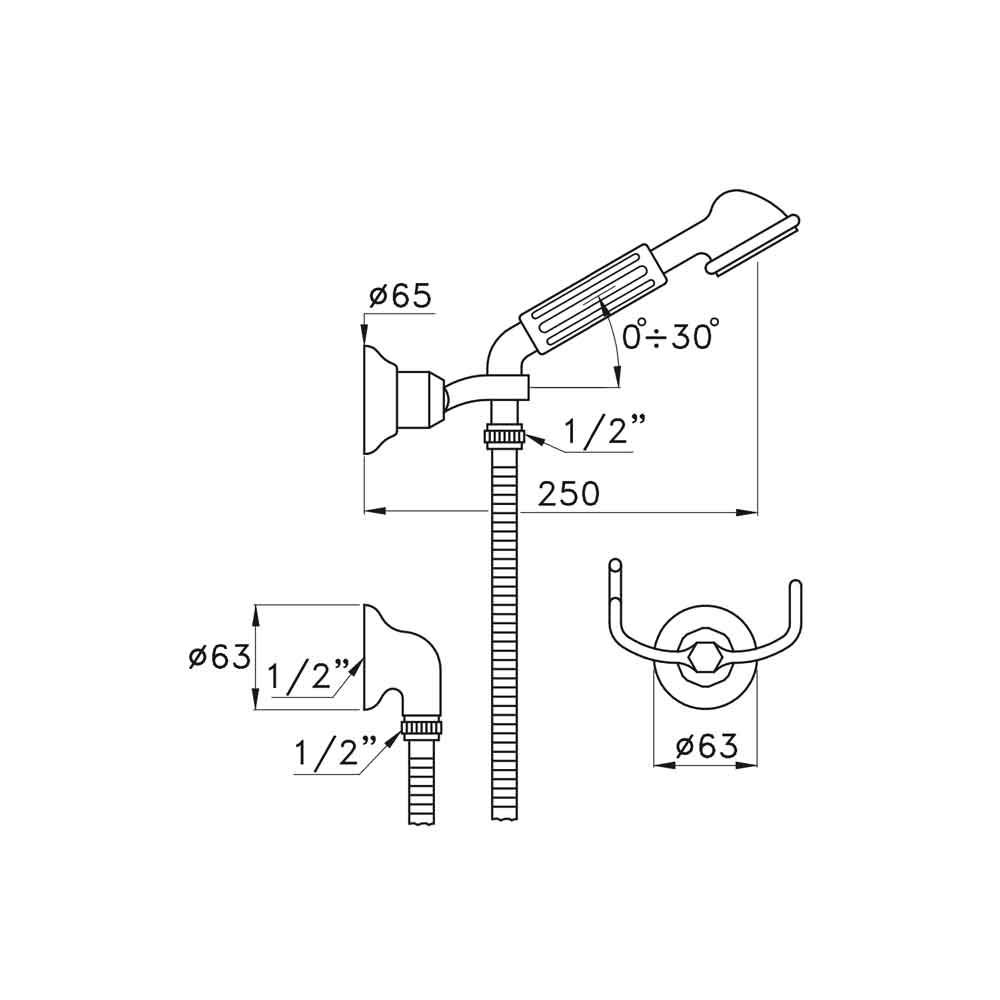  Shower Kit - Vòi sen cầm tay gắn tường cổ điển bằng đồng Italica - 305A 