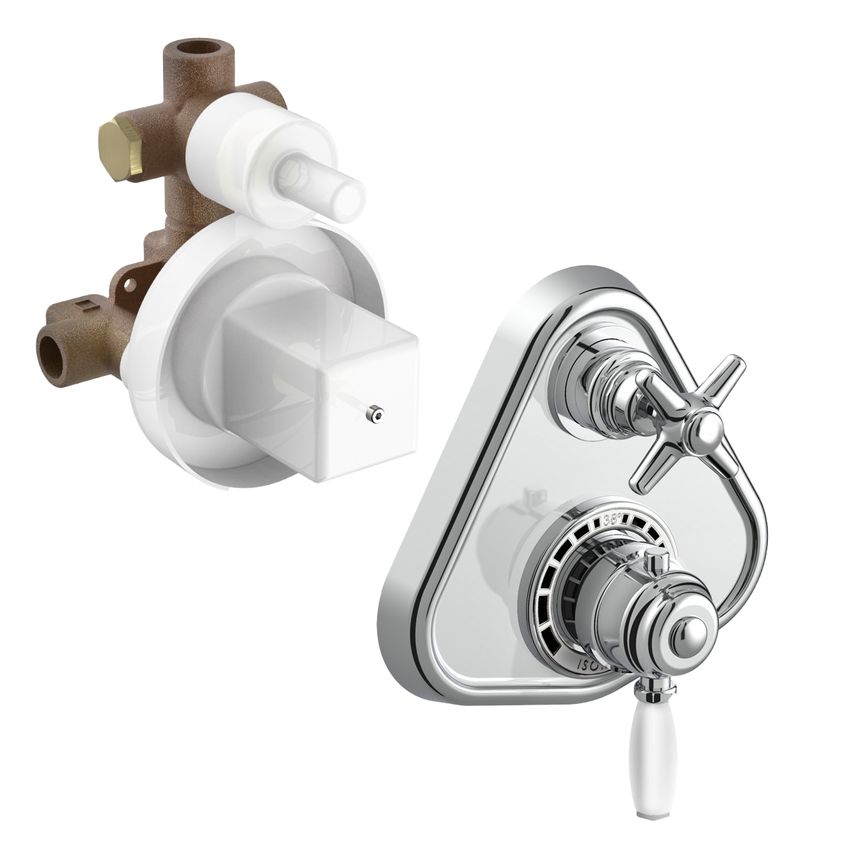  Shower Kit - Bộ trộn điều chỉnh nhiệt độ hai đầu ra gắn tường cổ điển bằng đồng Italica - IS3294 