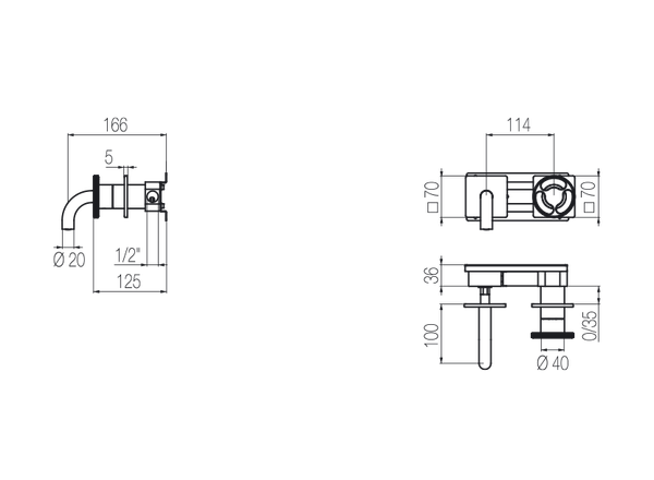  Vòi chậu lavabo gắn tường 2 lỗ dài 100mm bằng stainless steel Kàto - KAN17 