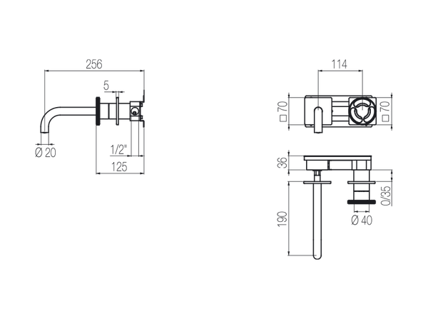 Vòi chậu lavabo gắn tường 2 lỗ dài 190mm bằng stainless steel Kàto - KAN18 